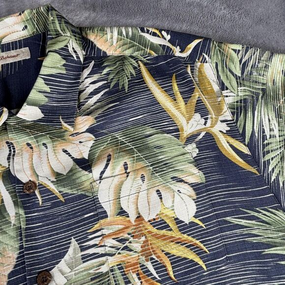 Tommy Bahama Shirt Mens XL Blue Silk Hawaiian Camp Tropical Palm Loop Collar - Picture 3 of 13